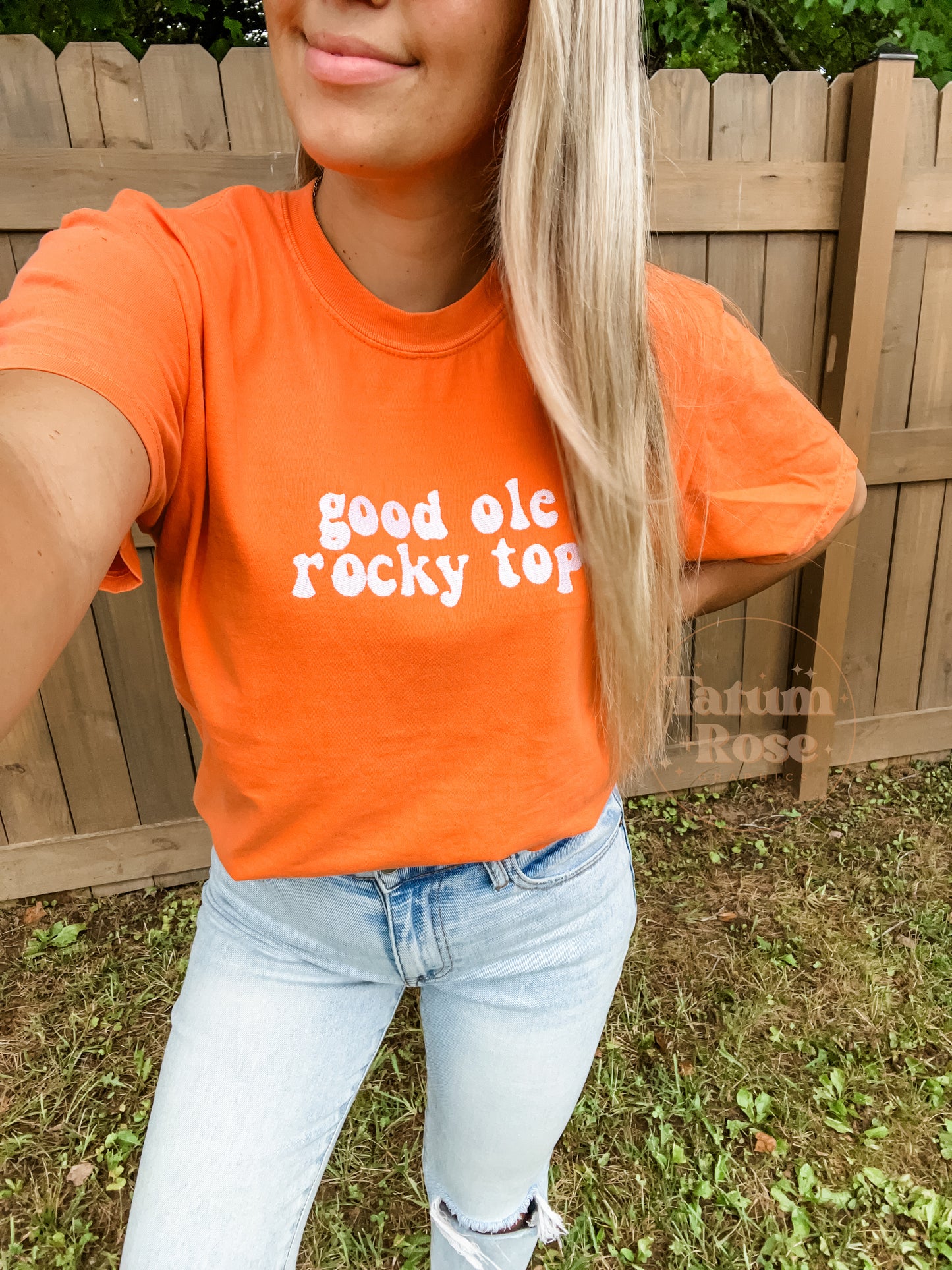 Rocky Top Embroidered Orange & White Tee