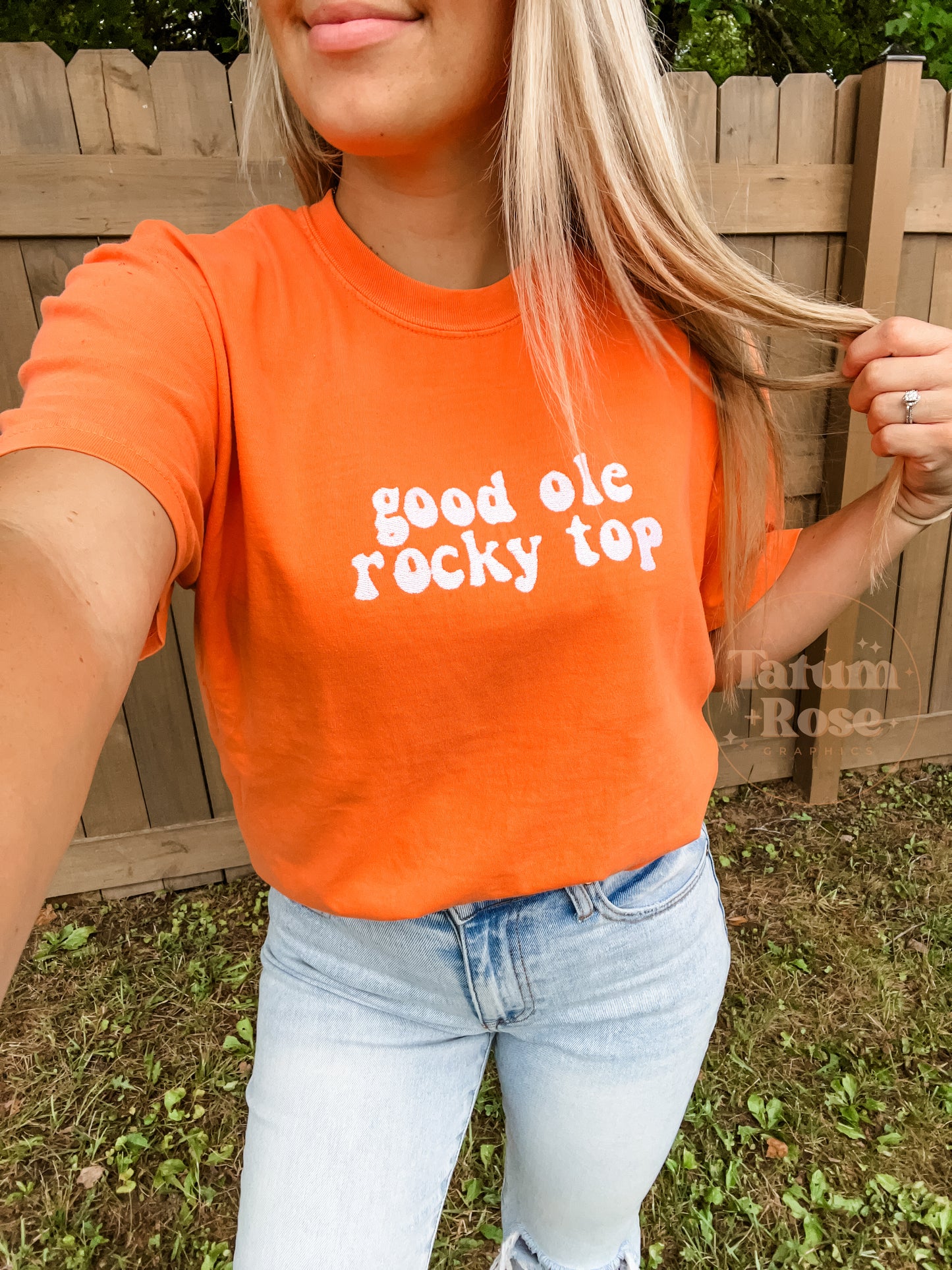 Rocky Top Embroidered Orange & White Tee