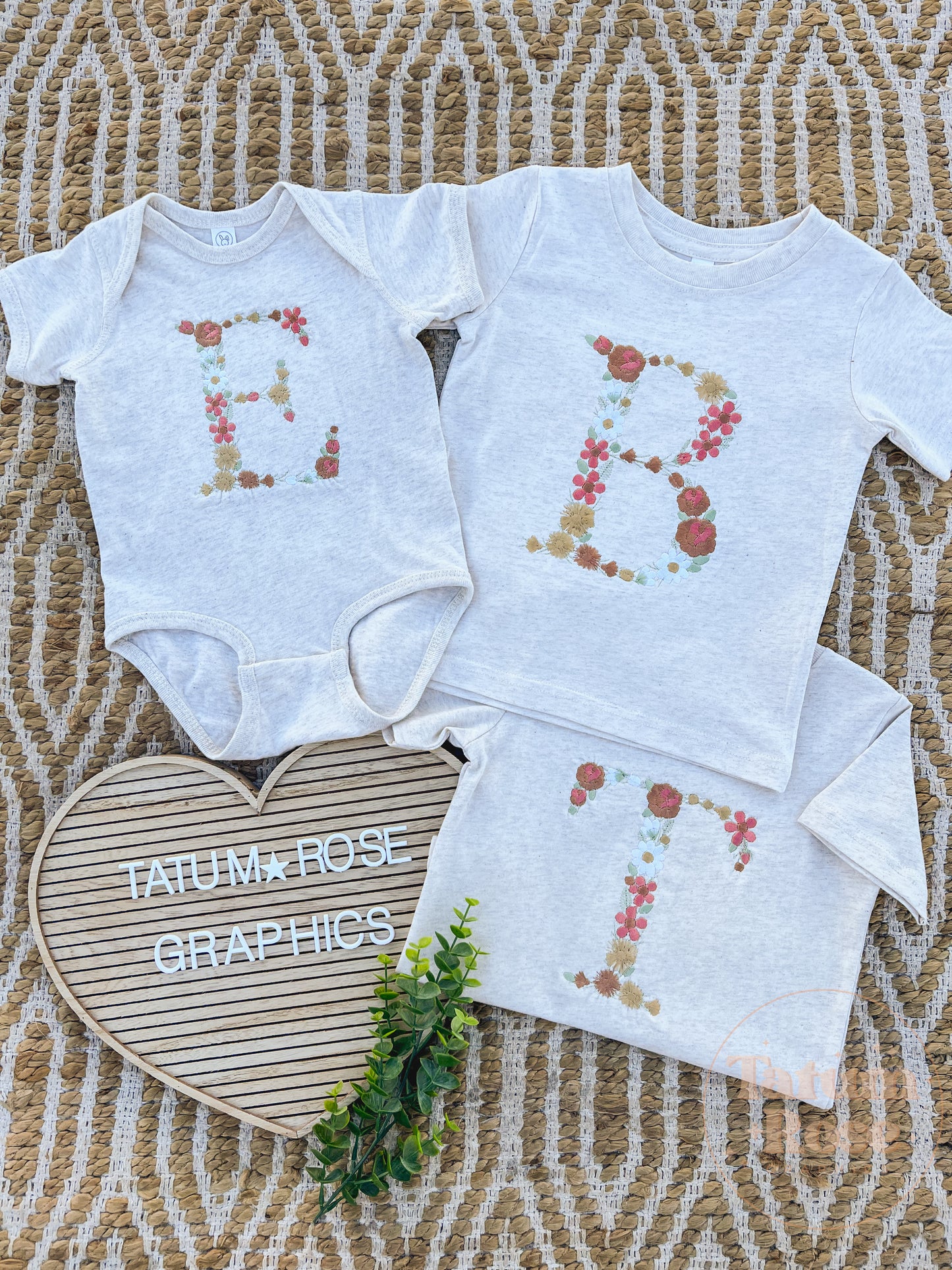 Embroidered Floral Letter Tee / Onesie