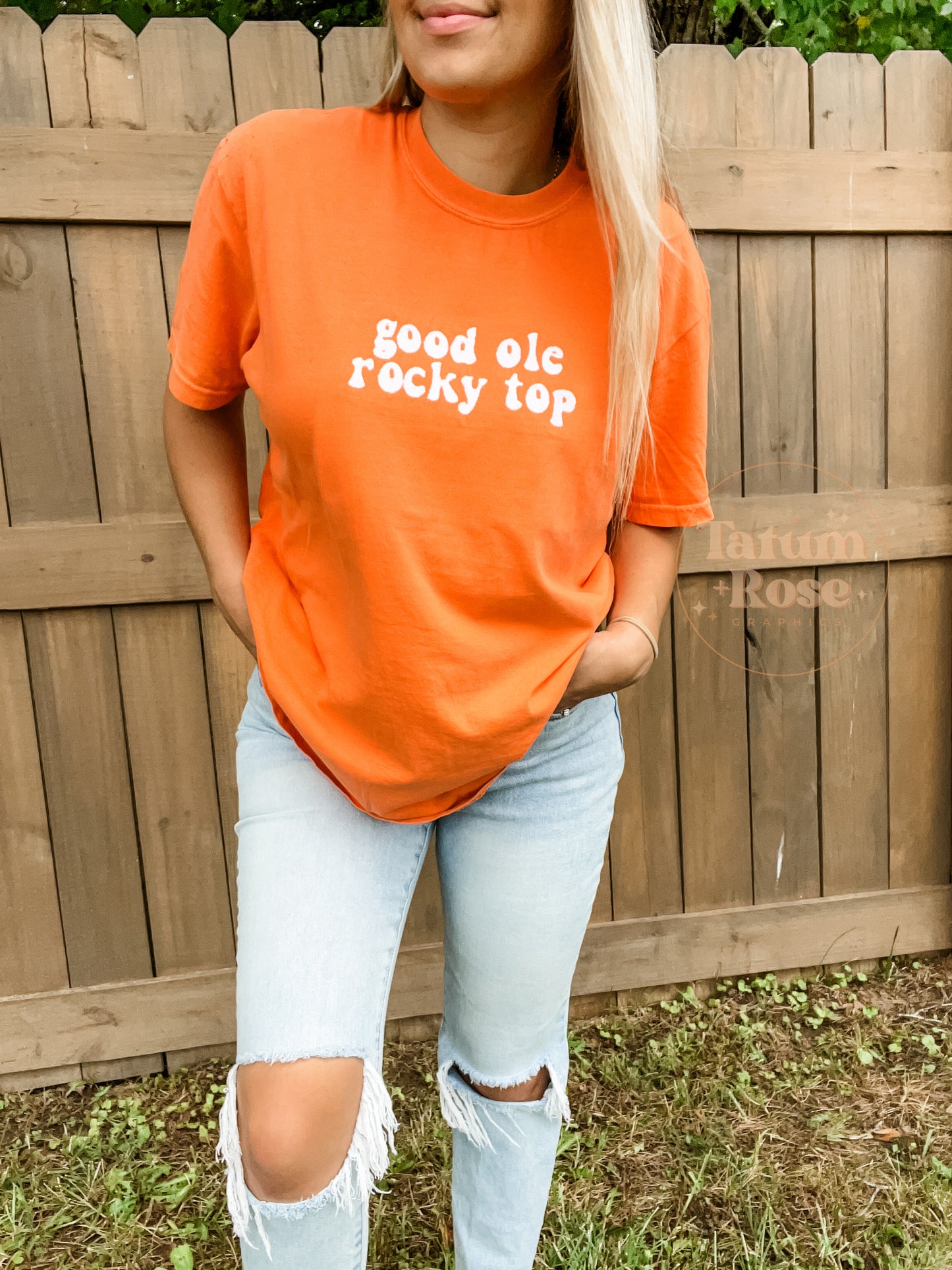 Rocky Top Embroidered Orange & White Tee